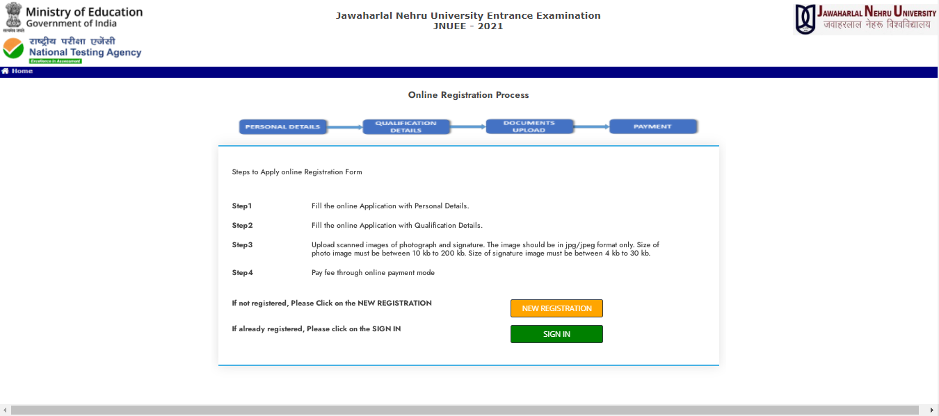 JNU New Register and Sign Page
