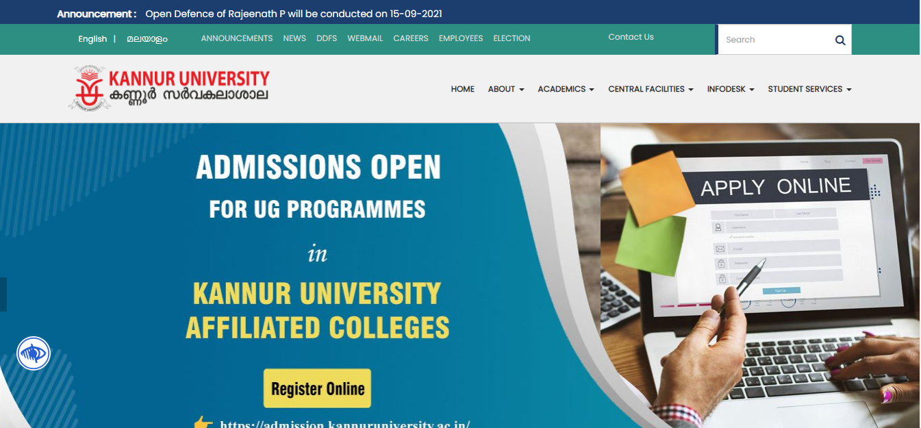 Kannur University Official Website Homepage