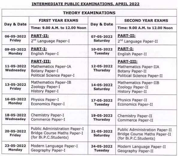 TS-inter-2nd year time table