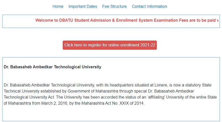 admission.dbatuapps.in Enrollment