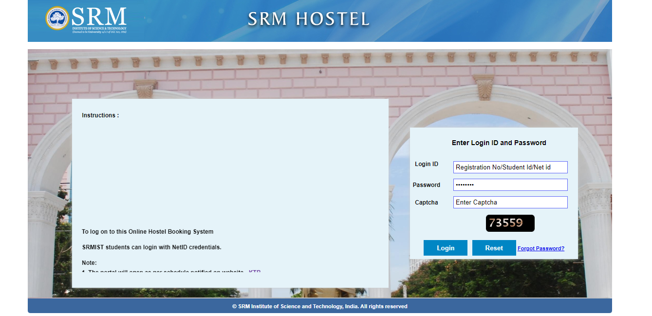 SRM hostel booking