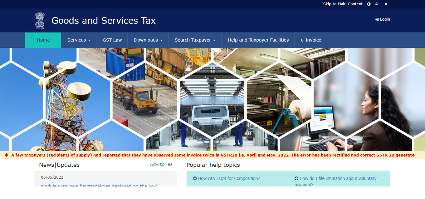 Goods and Services Tax Portal Login